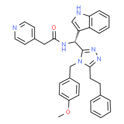 ChemSpider 2D Image | N-{(R)-1H-Indol-3-yl[4-(4-methoxybenzyl)-5-(2-phenylethyl)-4H-1,2,4-triazol-3-yl]methyl}-2-(4-pyridinyl)acetamide | C34H32N6O2