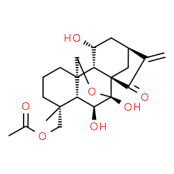 ChemSpider 2D Image | (5beta,6beta,7alpha,8alpha,9beta,10alpha,11alpha)-6,7,11-Trihydroxy-15-oxo-7,20-epoxykaur-16-en-18-yl acetate | C22H30O7