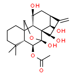 ChemSpider 2D Image | (5beta,6beta,7alpha,8alpha,9beta,10alpha,11beta,13alpha,14R)-7,11,14,15-Tetrahydroxy-7,20-epoxykaur-16-en-6-yl acetate | C22H32O7