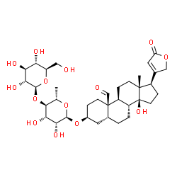 ChemSpider 2D Image | (3beta,5beta)-3-{[6-Deoxy-4-O-(beta-D-glucopyranosyl)-alpha-L-mannopyranosyl]oxy}-14-hydroxy-19-oxocard-20(22)-enolide | C35H52O14