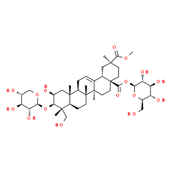 ChemSpider 2D Image | 1-O-[(2beta,3beta)-2,23-Dihydroxy-30-methoxy-28,30-dioxo-3-(beta-D-xylopyranosyloxy)olean-12-en-28-yl]-beta-D-glucopyranose | C42H66O16