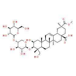 ChemSpider 2D Image | (2beta,3beta)-3-{[4-O-(D-Glucopyranosyl)-beta-D-xylopyranosyl]oxy}-2,23-dihydroxy-30-methoxy-30-oxoolean-12-en-28-oic acid | C42H66O16