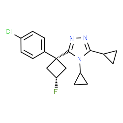 ChemSpider 2D Image | 3-[cis-1-(4-Chlorophenyl)-3-fluorocyclobutyl]-4,5-dicyclopropyl-4H-1,2,4-triazole | C18H19ClFN3