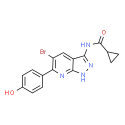 ChemSpider 2D Image | N-[5-Bromo-6-(4-hydroxyphenyl)-1H-pyrazolo[3,4-b]pyridin-3-yl]cyclopropanecarboxamide | C16H13BrN4O2