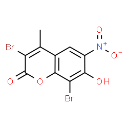 ChemSpider 2D Image | 3,8-Dibromo-7-hydroxy-4-methyl-6-nitro-2H-chromen-2-one | C10H5Br2NO5