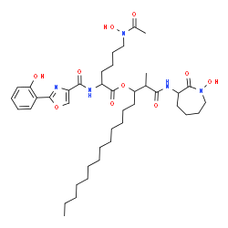 ChemSpider 2D Image | 1-[(1-Hydroxy-2-oxo-3-azepanyl)amino]-2-methyl-1-oxo-3-hexadecanyl N~6~-acetyl-N~6~-hydroxy-N~2~-{[2-(2-hydroxyphenyl)-1,3-oxazol-4-yl]carbonyl}lysinate | C41H63N5O10
