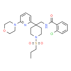 ChemSpider 2D Image | 2-Chloro-N-({4-[6-(4-morpholinyl)-2-pyridinyl]-1-(propylsulfonyl)-4-piperidinyl}methyl)benzamide | C25H33ClN4O4S