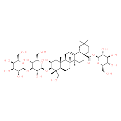 ChemSpider 2D Image | [(2S,3R,4S,5S,6R)-3,4,5-trihydroxy-6-(hydroxymethyl)tetrahydropyran-2-yl] (4aS,6aR,6aS,6bR,8aR,9R,10R,11S,12aR,14bS)-10-[(2R,3R,4S,5R,6R)-3,5-dihydroxy-6-(hydroxymethyl)-4-[(2S,3R,4S,5R,6R)-3,4,5-trihydroxy-6-(hydroxymethyl)tetrahydropyran-2-yl]oxy-tetrahydropyran-2-yl]oxy-11-hydroxy-9-(hydroxymethyl)-2,2,6a,6b,9,12a-hexamethyl-1,3,4,5,6,6a,7,8,8a,10,11,12,13,14b-tetradecahydropicene-4a-carboxylate | C48H78O20