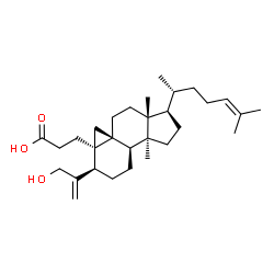 ChemSpider 2D Image | 3-[(1R,3aS,3bR,6R,6aR,7aS,9aR)-6-(3-Hydroxy-1-propen-2-yl)-3a,9a-dimethyl-1-[(2R)-6-methyl-5-hepten-2-yl]decahydro-1H-cyclopenta[a]cyclopropa[e]naphthalen-6a(7H)-yl]propanoic acid | C30H48O3
