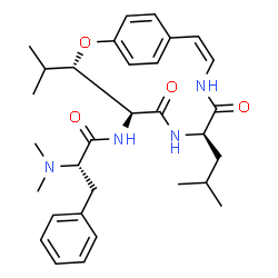 ChemSpider 2D Image | N-[(3S,4S,7R,10Z)-7-Isobutyl-3-isopropyl-5,8-dioxo-2-oxa-6,9-diazabicyclo[10.2.2]hexadeca-1(14),10,12,15-tetraen-4-yl]-Nalpha,Nalpha-dimethyl-L-phenylalaninamide | C31H42N4O4