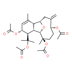 ChemSpider 2D Image | (1S,2S,3R,4R,7R,8S,11S,14R)-3-(2-Acetoxy-2-propanyl)-6,14-dimethyl-10-methylene-15-oxatricyclo[6.6.1.0~2,7~]pentadec-5-ene-4,11,14-triyl triacetate | C28H40O9