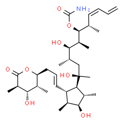ChemSpider 2D Image | (3Z,5S,6S,7S,8R,9S,11R)-8,11-Dihydroxy-11-[(1R,2S,3S,4S,5S)-3-hydroxy-5-{(1E)-3-[(2S,3R,4S,5R)-4-hydroxy-3,5-dimethyl-6-oxotetrahydro-2H-pyran-2-yl]-1-propen-1-yl}-2,4-dimethylcyclopentyl]-5,7,9-trime
thyl-1,3-dodecadien-6-yl carbamate | C33H55NO8