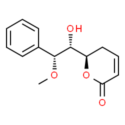 ChemSpider 2D Image | (6R)-6-[(1R,2R)-1-Hydroxy-2-methoxy-2-phenylethyl]-5,6-dihydro-2H-pyran-2-one | C14H16O4