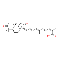 ChemSpider 2D Image | (2Z,4E,6E,8E,10Z)-2,6-Dimethyl-10-[(3aS,5aR,9aR,9bS)-3a,6,6,9a-tetramethyl-2,7-dioxododecahydro-3H-cyclopenta[a]naphthalen-3-ylidene]-2,4,6,8-undecatetraenoic acid | C30H40O4