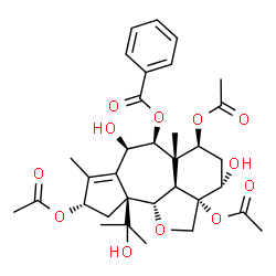 ChemSpider 2D Image | (2aS,3S,5S,5aS,6S,7R,9S,10aS,10bS,10cR)-2a,5,9-Triacetoxy-3,7-dihydroxy-10a-(2-hydroxy-2-propanyl)-5a,8-dimethyl-2a,3,4,5,5a,6,7,9,10,10a,10b,10c-dodecahydro-2H-1-oxabenzo[cd]cyclopenta[h]azulen-6-yl 
benzoate | C33H42O12