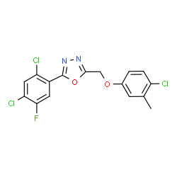ChemSpider 2D Image | 2-[(4-Chloro-3-methylphenoxy)methyl]-5-(2,4-dichloro-5-fluorophenyl)-1,3,4-oxadiazole | C16H10Cl3FN2O2