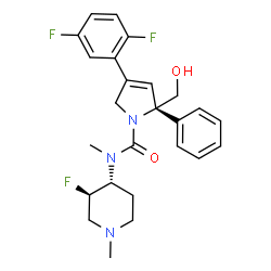 ChemSpider 2D Image | (2S)-4-(2,5-Difluorophenyl)-N-[(3R,4R)-3-fluoro-1-methyl-4-piperidinyl]-2-(hydroxymethyl)-N-methyl-2-phenyl-2,5-dihydro-1H-pyrrole-1-carboxamide | C25H28F3N3O2
