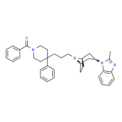 ChemSpider 2D Image | (4-{3-[(1R,5R)-3-(2-Methyl-1H-benzimidazol-1-yl)-8-azabicyclo[3.2.1]oct-8-yl]propyl}-4-phenyl-1-piperidinyl)(phenyl)methanone | C36H42N4O