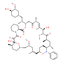 ChemSpider 2D Image | (1R,2Z,5R,7S,10R,11R,19S,22S,25R,26E,28R,29R,31R,33S,34S)-11,28-Dihydroxy-22-{(2R)-1-[(1S,3R,4R)-4-hydroxy-3-methoxycyclohexyl]-2-propanyl}-5,29-dimethoxy-3,10,25,27,31,33-hexamethyl-35-phenyl-21,36,3
9-trioxa-14,35-diazatetracyclo[32.2.2.1~7,11~.0~14,19~]nonatriaconta-2,26-diene-12,13,20,24,30-pentone | C58H88N2O14