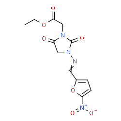 ChemSpider 2D Image | Ethyl (3-{[(5-nitro-2-furyl)methylene]amino}-2,5-dioxo-1-imidazolidinyl)acetate | C12H12N4O7