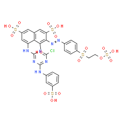 ChemSpider 2D Image | 5-({4-Chloro-6-[(3-sulfophenyl)amino]-1,3,5-triazin-2-yl}amino)-4-hydroxy-3-[(4-{[2-(sulfooxy)ethyl]sulfonyl}phenyl)diazenyl]-2,7-naphthalenedisulfonic acid | C27H22ClN7O16S5
