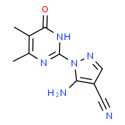 ChemSpider 2D Image | 5-Amino-1-(4,5-dimethyl-6-oxo-1,6-dihydro-2-pyrimidinyl)-1H-pyrazole-4-carbonitrile | C10H10N6O