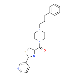 ChemSpider 2D Image | 1-(3-Phenylpropyl)-4-(2-(3-pyridyl)thiazolidin-4-yl-carbonyl)piperazine | C22H28N4OS