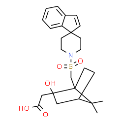 ChemSpider 2D Image | {2-Hydroxy-7,7-dimethyl-1-[(1'H-spiro[indene-1,4'-piperidin]-1'-ylsulfonyl)methyl]bicyclo[2.2.1]hept-2-yl}acetic acid | C25H33NO5S