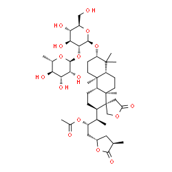 ChemSpider 2D Image | (2S,3R)-3-[(2'R,3S,4a'R,4b'R,7'S,8a'R,10a'R)-7'-{[2-O-(6-Deoxy-alpha-L-mannopyranosyl)-beta-D-glucopyranosyl]oxy}-4b',8',8',10a'-tetramethyl-5-oxotetradecahydro-2'H-spiro[furan-3,1'-phenanthren]-2'-yl
]-1-[(2S,4R)-4-methyl-5-oxotetrahydro-2-furanyl]-2-butanyl acetate | C44H70O16