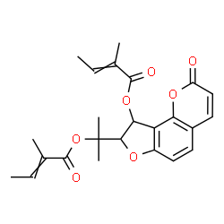 ChemSpider 2D Image | 2-{9-[(2-Methyl-2-butenoyl)oxy]-2-oxo-8,9-dihydro-2H-furo[2,3-h]chromen-8-yl}-2-propanyl 2-methyl-2-butenoate | C24H26O7