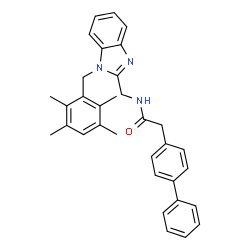 ChemSpider 2D Image | 2-(4-Biphenylyl)-N-{[1-(2,3,5,6-tetramethylbenzyl)-1H-benzimidazol-2-yl]methyl}acetamide | C33H33N3O