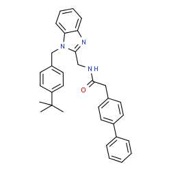 ChemSpider 2D Image | 2-(Biphenyl-4-yl)-N-{[1-(4-tert-butylbenzyl)-1H-benzimidazol-2-yl]methyl}acetamide | C33H33N3O