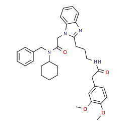 ChemSpider 2D Image | N-Benzyl-N-cyclohexyl-2-[2-(3-{[(3,4-dimethoxyphenyl)acetyl]amino}propyl)-1H-benzimidazol-1-yl]acetamide | C35H42N4O4