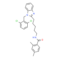 ChemSpider 2D Image | N-{5-[1-(2,6-Dichlorobenzyl)-1H-benzimidazol-2-yl]pentyl}-2,4-dimethylbenzamide | C28H29Cl2N3O
