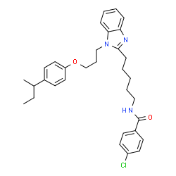 ChemSpider 2D Image | N-(5-{1-[3-(4-sec-Butylphenoxy)propyl]-1H-benzimidazol-2-yl}pentyl)-4-chlorobenzamide | C32H38ClN3O2
