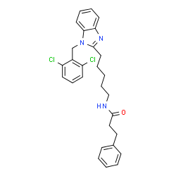 ChemSpider 2D Image | N-{5-[1-(2,6-Dichlorobenzyl)-1H-benzimidazol-2-yl]pentyl}-3-phenylpropanamide | C28H29Cl2N3O