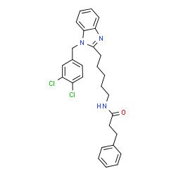 ChemSpider 2D Image | N-{5-[1-(3,4-Dichlorobenzyl)-1H-benzimidazol-2-yl]pentyl}-3-phenylpropanamide | C28H29Cl2N3O