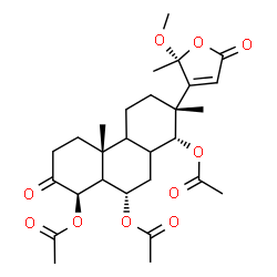 ChemSpider 2D Image | (1R,2R,4bR,8R,9S)-2-[(2R)-2-Methoxy-2-methyl-5-oxo-2,5-dihydro-3-furanyl]-2,4b-dimethyl-7-oxotetradecahydrophenanthrene-1,8,9-triyl triacetate | C28H38O10