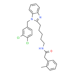 ChemSpider 2D Image | N-{5-[1-(3,4-Dichlorobenzyl)-1H-benzimidazol-2-yl]pentyl}-2-(2-methylphenyl)acetamide | C28H29Cl2N3O