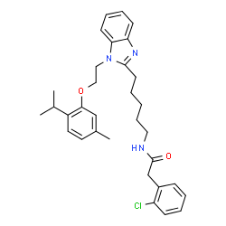 ChemSpider 2D Image | 2-(2-Chlorophenyl)-N-(5-{1-[2-(2-isopropyl-5-methylphenoxy)ethyl]-1H-benzimidazol-2-yl}pentyl)acetamide | C32H38ClN3O2