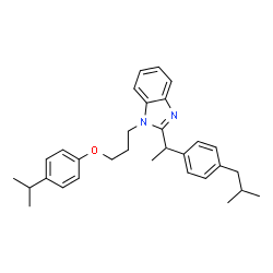 ChemSpider 2D Image | 2-[1-(4-Isobutylphenyl)ethyl]-1-[3-(4-isopropylphenoxy)propyl]-1H-benzimidazole | C31H38N2O