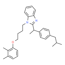 ChemSpider 2D Image | 1-[4-(2,3-Dimethylphenoxy)butyl]-2-[1-(4-isobutylphenyl)ethyl]-1H-benzimidazole | C31H38N2O