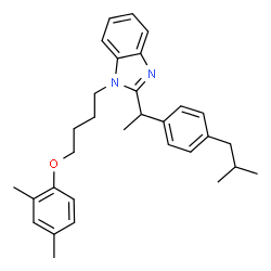 ChemSpider 2D Image | 1-[4-(2,4-Dimethylphenoxy)butyl]-2-[1-(4-isobutylphenyl)ethyl]-1H-benzimidazole | C31H38N2O