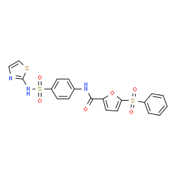 ChemSpider 2D Image | 5-(Phenylsulfonyl)-N-[4-(1,3-thiazol-2-ylsulfamoyl)phenyl]-2-furamide | C20H15N3O6S3