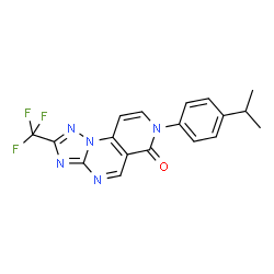 ChemSpider 2D Image | 7-(4-Isopropylphenyl)-2-(trifluoromethyl)pyrido[3,4-e][1,2,4]triazolo[1,5-a]pyrimidin-6(7H)-one | C18H14F3N5O