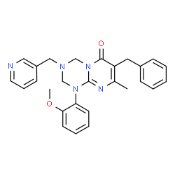 ChemSpider 2D Image | 7-Benzyl-1-(2-methoxyphenyl)-8-methyl-3-(3-pyridinylmethyl)-1,2,3,4-tetrahydro-6H-pyrimido[1,2-a][1,3,5]triazin-6-one | C27H27N5O2