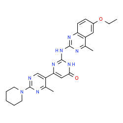 ChemSpider 2D Image | 2-[(6-Ethoxy-4-methyl-2-quinazolinyl)amino]-4'-methyl-2'-(1-piperidinyl)-4,5'-bipyrimidin-6(1H)-one | C25H28N8O2