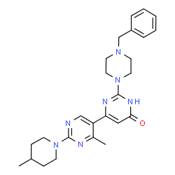 ChemSpider 2D Image | 2-(4-Benzyl-1-piperazinyl)-4'-methyl-2'-(4-methyl-1-piperidinyl)-4,5'-bipyrimidin-6(1H)-one | C26H33N7O