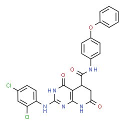 ChemSpider 2D Image | 2-[(2,4-Dichlorophenyl)amino]-4,7-dioxo-N-(4-phenoxyphenyl)-1,4,5,6,7,8-hexahydropyrido[2,3-d]pyrimidine-5-carboxamide | C26H19Cl2N5O4