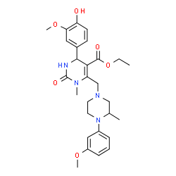 ChemSpider 2D Image | Ethyl 4-(4-hydroxy-3-methoxyphenyl)-6-{[4-(3-methoxyphenyl)-3-methyl-1-piperazinyl]methyl}-1-methyl-2-oxo-1,2,3,4-tetrahydro-5-pyrimidinecarboxylate | C28H36N4O6
